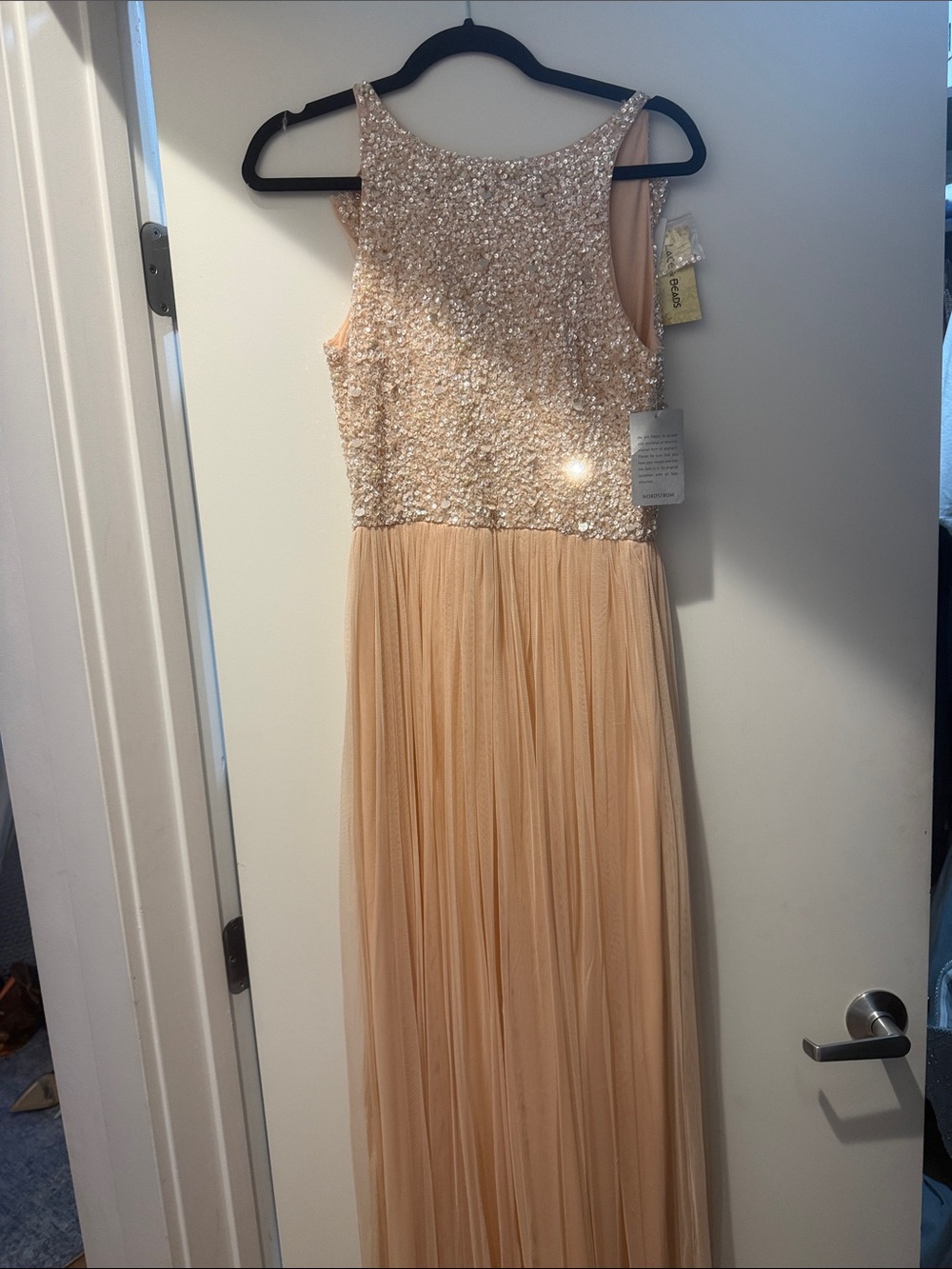Elegant Sequin Bodice Maxi Dress in Blush